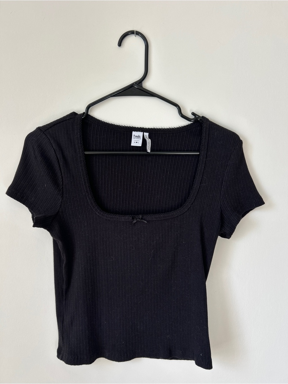 Simons Black Ribbed Square-Neck Short-Sleeve Top